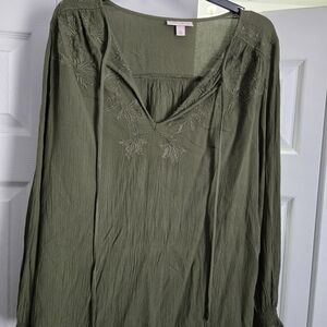 Knox Rose Forest Green Boho Embroidered Blouse